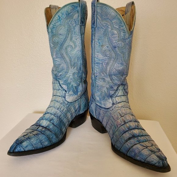 Crocodile alligator 10 1/2 painted blue purple ivory western cowboy boots 11 - Picture 4 of 7
